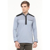 SLIM FIT - BAJU KOKO - MOTIF BORDIR - AKSEN WARNA HITAM - BIRU -