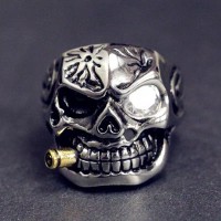 Cincin Motif Kepala Tengkorak Gaya Vintage Punk Lapis Emas untuk Pria