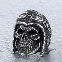 Cincin Desain Tengkorak Pilot Gaya Punk/Gothic/Steampunk/Vintage untuk