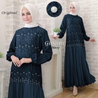 BEST SELLER !! GAMIS PESTA GILLEAN NAVY / GAMIS BRUKAT MUSLIM