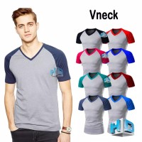 Kaos raglan lengan pendek kerah V