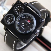 SKY W ! Jam Tangan Pria / Cowok Swiss Army Big Size SK1 Leather Black