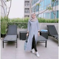 maudy long tunik abu / gamis cardi panjang cardigan BUSUI