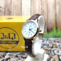 Q&Q QnQ QQ Analog Jam Tangan Wanita Cokelat Kulit C155J111Y Original