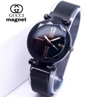 Amazing Jam Tangan Wanita Gucci Magnet Polos Rantai - Hitam