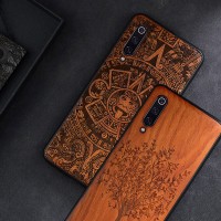 2019 New For Xiaomi Mi 9 Case Slim Wood Back Cover TPU Bumper Case On