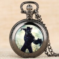 Pria Saku Black Panther Roma Skala Kuarsa Jam Saku Retro Hadiah
