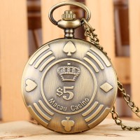 Perunggu Unisex Kuarsa Jam Saku Rantai Kalung Arab Klasik Numerik