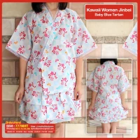 Kawaii Jinbei Wanita Baby Blue Tartan