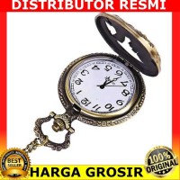 Jam Saku Vintage Twin Wolf Carved / Jam Tangan Pria