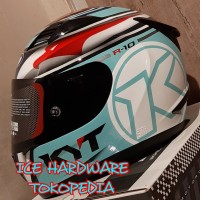Helm Full Face Flat Visor Dark Smoke KYT R10 Aqua Blue Murah Original
