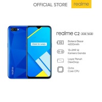 Realme C2 ram 2/16GB Biru Resmi Nasional lawannya Xiaomi Redmi 7a