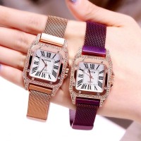 LSVTR Empat Segi Magnetik Jam Tangan Wanita Angka Romawi Simple