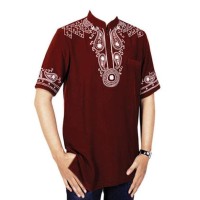 Baju muslim koko pria terbaru, motif bordir, warna merah marun