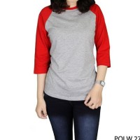 Kaos Raglan Wanita Cotton Combed S20 Abu Kombinasi Merah – POLW 27