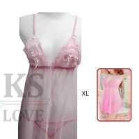 Lingerie Wanita Baju Tidur Transparan Ukuran Besar Size Xl Pink Seksi