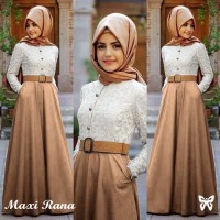 GAMIS BRUKAT KOMBINASI RANA SET DENGAN PASMINA DAN TALI PINGGANG