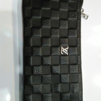 dompet lv tipis kulit asli emboss damier resleting panjang