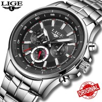 LIGE Jam tangan pria Casual Sports Waterproof Quartz Watch Box