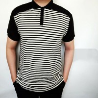 BAJU KAOS KERAH POLO PRIA COWOK MOTIF TERBARU NICKY BLACK SALUR STRIPE