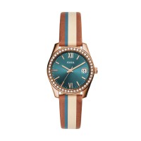FOSSIL SCARLETTE MINI THREE-HAND DATE STRIPED BROWN LEATHER ES4593