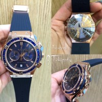 Jam Tangan Wanita HUBLOT Classic Diamond Rosegold Blue PREMIUM AAA