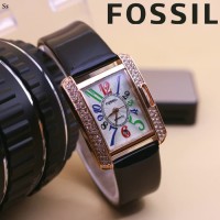 PROMO JAM TANGAN FOSSIL WANITA KOTAK ANGKA WARNA KULIT MODEL BARU