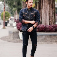 Jaket Jeans Sleting Blue Black