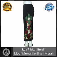 Rok Plisket bordir motif Monas keliling