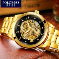 Jam Tangan Pria Motif Naga Mewah Luxury Gold Black Dragon Watch