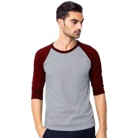 KAOS RAGLAN PRIA COTTON COMBED 30S LENGAN 3/4 KOMBINASI ABU / MARUN