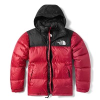 red north face puffer jacket