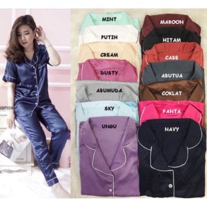 Cp Satin Pajamas Celana Panjang Baju Tidur Wanita Pajamas Piyama Setelan Satin Tokopedia