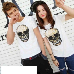 Jual kaos couple/baju couple/t-shirt couple/pasangan Skull Fitch