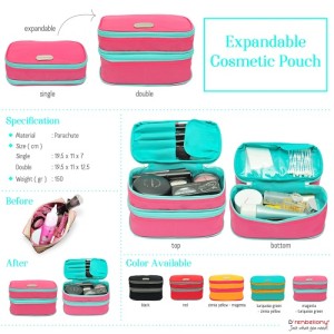 Expandable Cosmetics Pouch Ecp Magenta T Green Dompet Kosmetik Terlaris Tokopedia