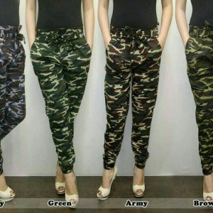 Celana Jogger Joger Pants Bahan Stretch Loreng Army Cewek Wanita Murah Tokopedia