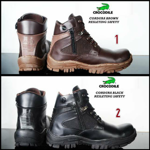 Sepatu Boots Pria Crocodile Zipper Safety Kulit Asli Coklat Tokopedia