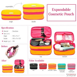 Expandable Cosmetics Pouch Ecp Magenta T Green Dompet Kosmetik Terlaris Tokopedia