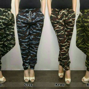 Celana Jogger Joger Pants Bahan Stretch Loreng Army Cewek Wanita Murah Tokopedia
