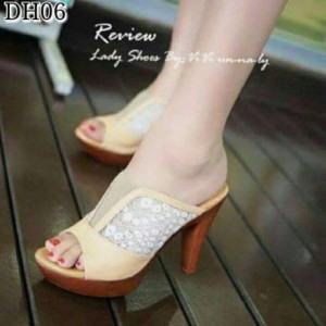 Jual Sepatu Cewe Cantik Bagus Heels Brukat High Heels Selop Tb Dq Cream .
