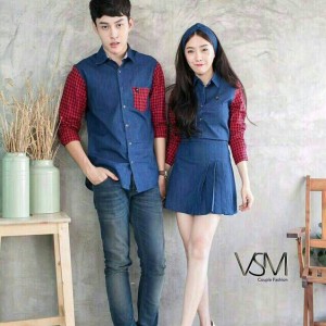 Baju Kemeja Dress Couple Denim Vans Tokopedia