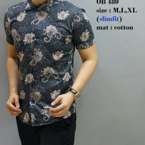 Jual KEMEJA BATIK PRIA SLIM FIT MODERN LENGAN PENDEK OB 480