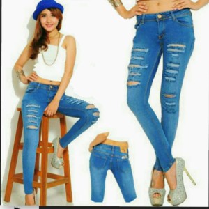 Celana Jeans Biru Celana Ripped Jeans Ripped Celana Panjang Tokopedia