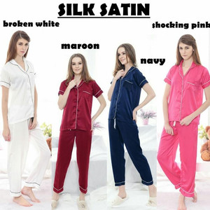 Cp Satin Pajamas Celana Panjang Baju Tidur Wanita Pajamas Piyama Setelan Satin Tokopedia