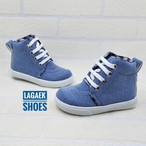 Sepatu Anak Boots Jeans Biru Kotak Tali Usia 2 5 Tahun Tokopedia