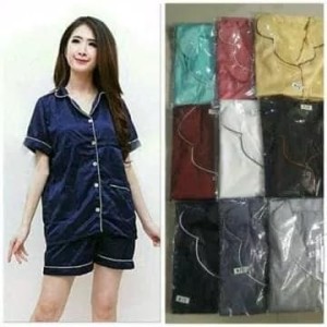 Baju Tidur Piyama Bahan Satin Model Baju Pendek Celana Panjang Motif Polos Harga Grosir Murah Tokopedia