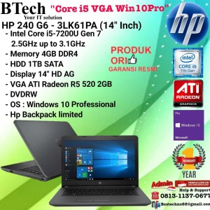Hp 240 G6 3lk61pa I5 7500u Windows 10 Pro Tokopedia