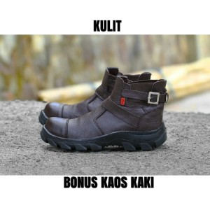 Kickers Boots Safety Ujung Besi Kulit Hitam Sepatu Tracking Adventure Kerja Motor Retsleting Tali Tokopedia