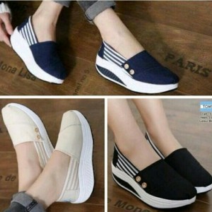 Sepatu Kets Casual Wedges Kancing Tokopedia