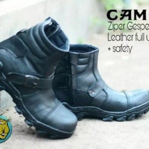 Sepatu Pria Camel Zipper Boots Safety Ujung Besi Kulit Sapi Asli Tokopedia